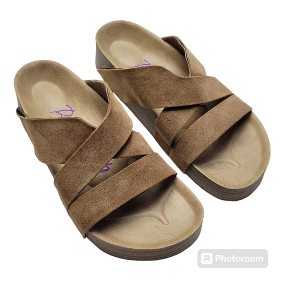 Blowfish | Malibu Flatform Platform Strappy Beige Slip On Sandals 7 - Picture 2 of 11